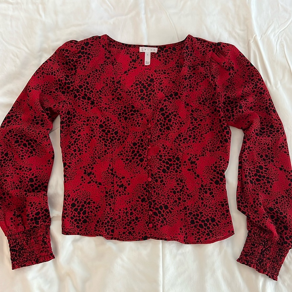 Red and Black Button Up Blouse Size Small